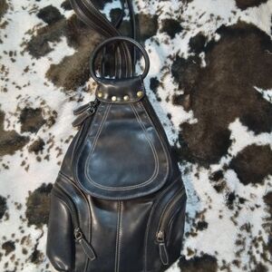 VINTAGE nine WEST Leather Sling Backpack - Black